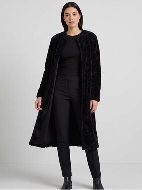 Vintage White House Black Market Boucle Faux Fur Duster Cardigan Coat USA XL